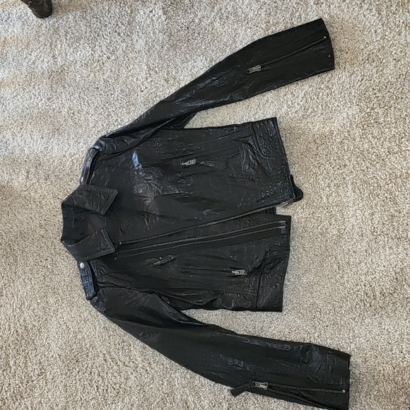 JOIE REAL LEATHER ALLIGATOR EMBOSSED LINED MOTO JACKET EUC SIZE SMALL - Picture 1 of 13